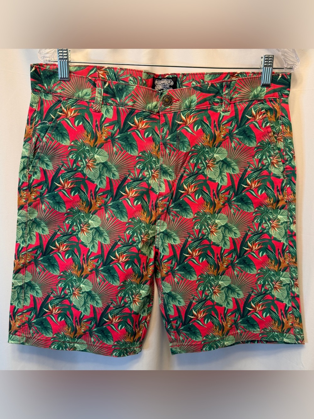 aussieBum Men’s Size Large‎ Chino Shorts Coral Red Green Floral Cotton 8” Inseam